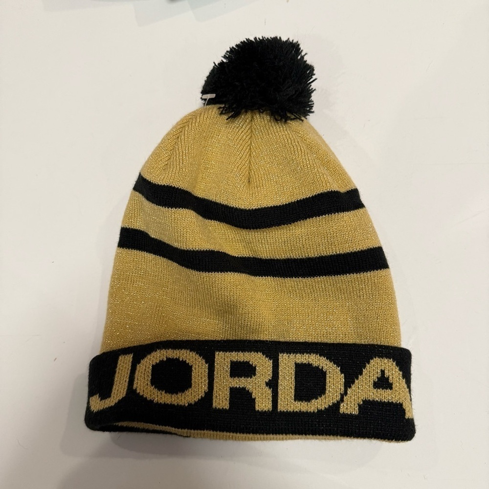 Jordan Kids' Black and Gold Pom Beanie
